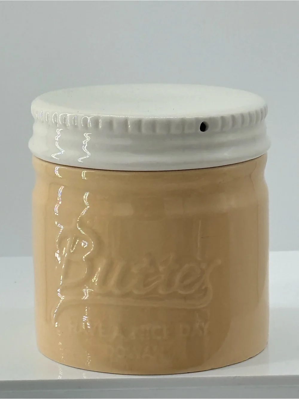 Neutral Cream Ceramic Storage Jar with White Lid - Unbranded